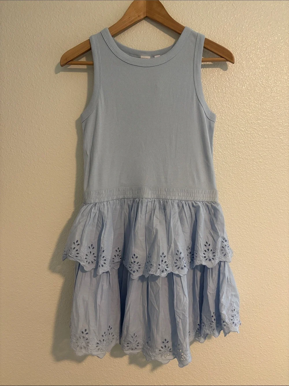 NWT Gap Kids 100% Cotton Light Blue Tiered Dress Size XXL 14/16 dainty classic